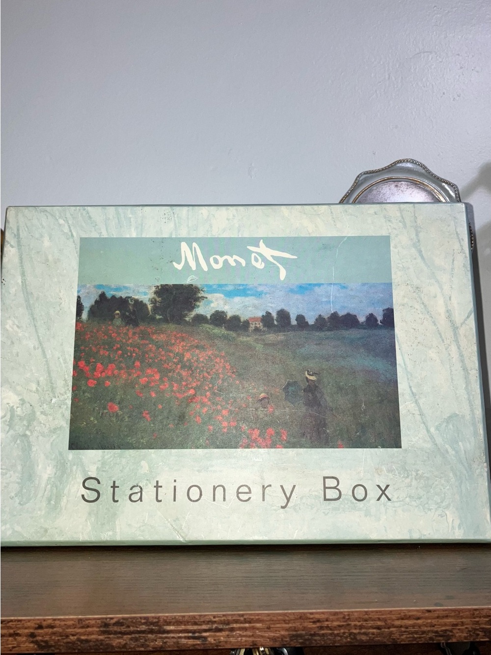Vintage Monet Mint Green Mixed Stationery Box with Impressionist Artwork